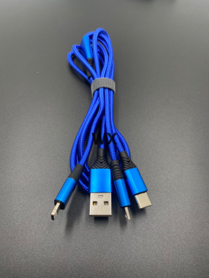 New Fish Pattern Three-In-One Data Cable 100 Pieces 0.07 Copper 2 Core Wire Only 7 Colors Woven Three-In-One Data Cable