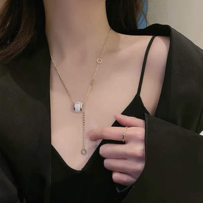 Online Influencer Jewelry Titanium Steel High Version Opal Necklace Light Luxury Super a Korean Simple Micro Diamond Small Waist Necklace