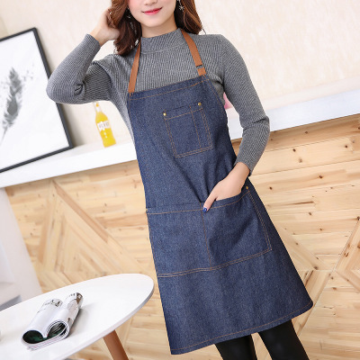 Wholesale Nordic Labor Protection Work Denim Apron Kitchen Household Cross-Border Amazon Foreign Trade Adult Korean Apron