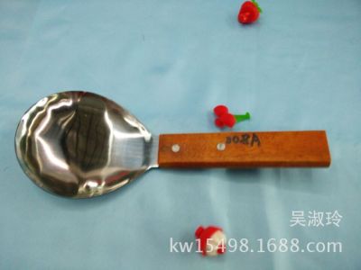 Wooden Handle Large and Small Sizes Meal Spoon Rice Ladel White Handle Cake Shovel Pizza Shovel Stainless Steel Kitchen Gadget