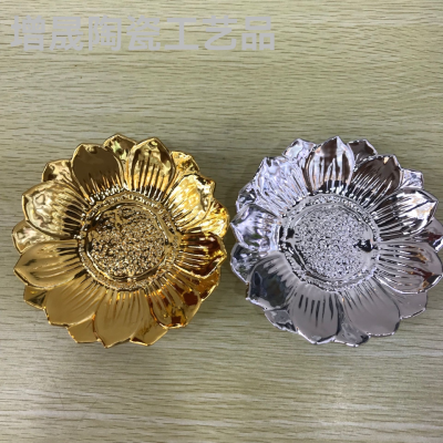 Flower &#127800; Electroplating Plate round Flower Ceramic Electroplating Plate