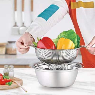 Stainless Steel Multi-Functional Slicer Basin Vegetable Washing and Draining Drain Bowl Color Box Package 2 3 4PCs Wholesale