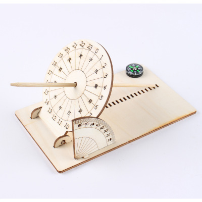 Wooden Sundial Model Technology Small Production DIY Homemade Sun Clock Science Experiment Equipment Handmade Material Package