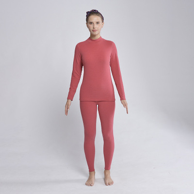 High-Necked Dralon Double-Sided Velvet Thermal Underwear Set Women's Various Solid Color Quick-Heating Long John Factory Wholesale