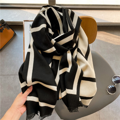 Women's  Cashmere-like Double-Sided Geometric Letters Thickened Warm Nordic Style Cold-Proof Warm Shawl Cashmere Scarves