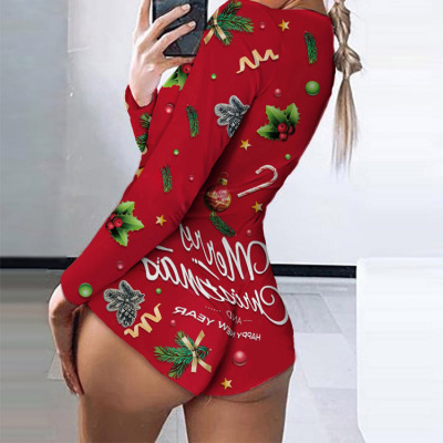 2021 Christmas Hot Sale AliExpress Amazon Independent Station Christmas Printing Long Sleeve Jumpsuit in Stock Wholesale