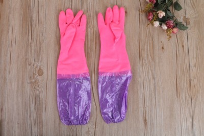 Winter Home Pu Lace Lengthen and Thicken Fleece-Lined Thermal Protective Gloves Household Laundry Dishwashing Acid-Proof Gloves
