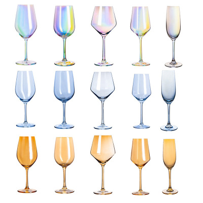 Gradient Rainbow Red Wine Glass Goblet Lead Crystal Glass Household Large Wine Glass Champagne Glasses Set