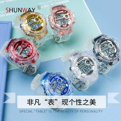 New Ins Transparent Strap Waterproof Electronic Watch Multi-Color Luminous Youth Outdoor Trendy Student Watches