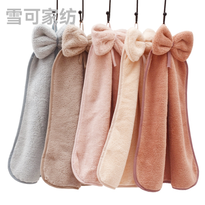 Bow Hand Towel Coral Fleece Warm Fleece Bathroom Decoration Absorbent Towel 35 × 35cm Kindergarten Hand Towel