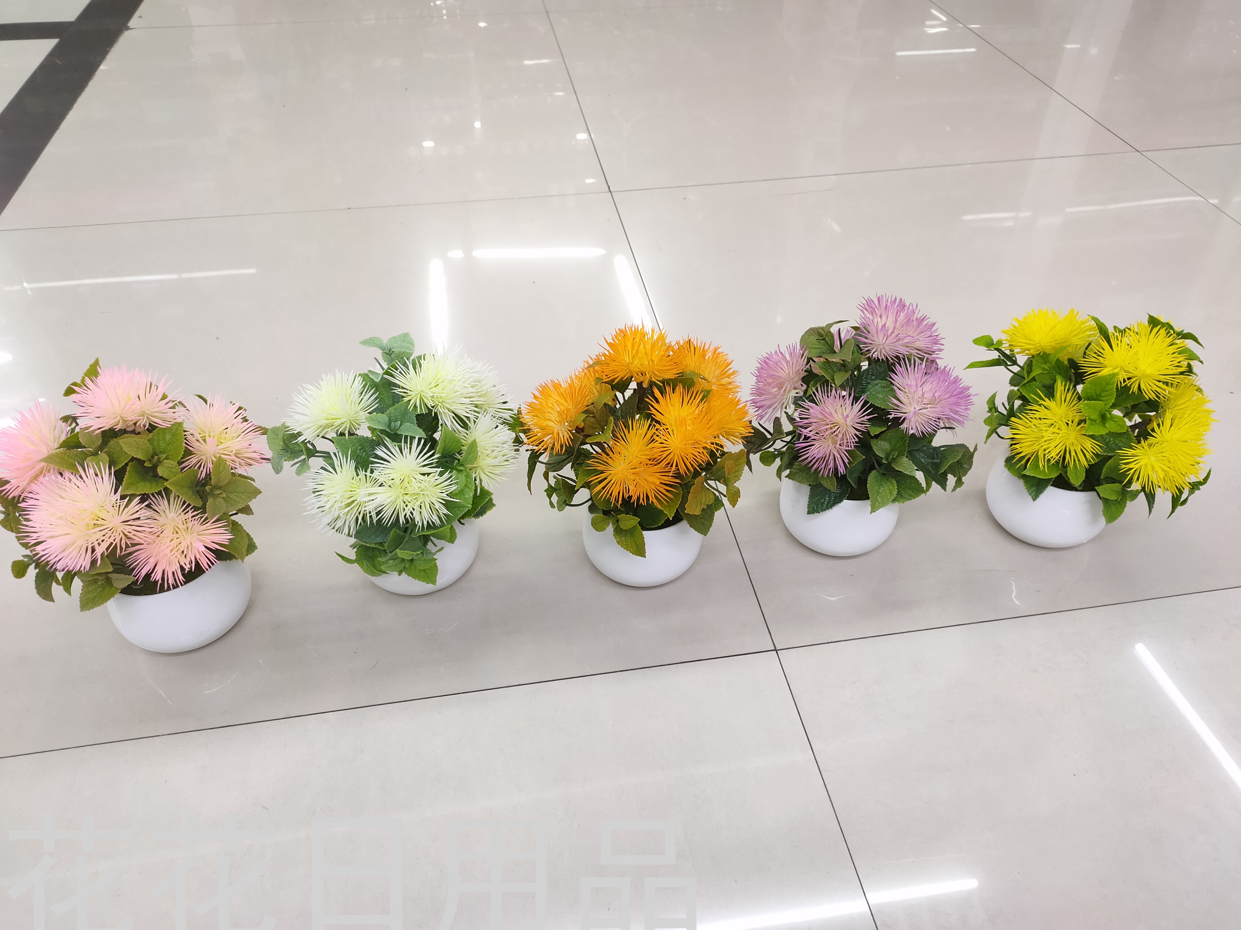 新款白色盆蒲公英仿真花盆景工艺品摆件塑料假花
