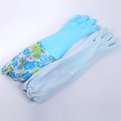 Fleece-Lined Thermal Waterproof Latex Gloves for Washing and Washing Household Cleaning Flower Sleeve Pu Rubber Gloves Wholesale