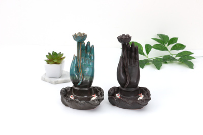 Purple Clay Backflow Incense Burner Buddha Hand Lotus Heart Home Incense Burner Zen Ornament Backflow Incense Burner