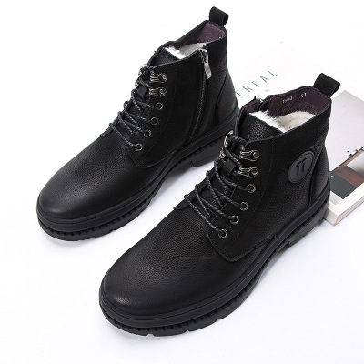 2021 Winter New Genuine Leather Lace-up High-Top Men's Boots Comfortable Warm Wool Casual Men's Shoes Cotton-Padded Shoes Factory Wholesale