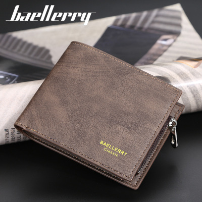 Baellerry Men's Short Wallet Multiple Card Slots Two-Fold Leather Coin Purse Horizontal Fashion Wallet Bag Card Holder