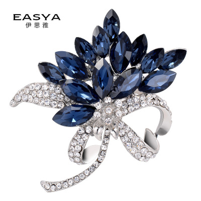 Yisiya European and American Blue Black Rhinestone Flower Bauhinia Brooch Alloy Full Diamond Fashion Clothing Corsage in Stock Wholesale
