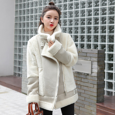 Lamb Wool Coat for Women 2021autumn and Winter New Korean Style Loose Mid-Length Fur Plush Thickened All-Matching