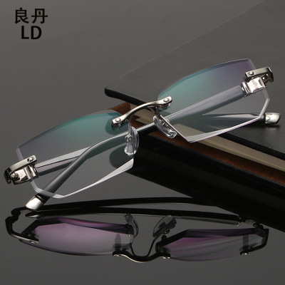 2021 New Fashion Rimless Diamond Trimming Presbyopic Glasses Anti-Blue Guangyuan Myopia Business Men Women Reading Glasses