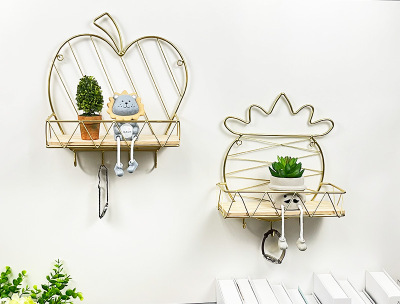 Internet Celebrity Ins Style Nordic Golden Iron Wall Mountable Shelf Living Room Bathroom Hanging Basket Desktop Bathroom Storage