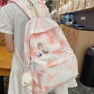 Japanese and Korean Trendy Gradient Tie-Dye Personalized Backpack Female Junior High School Student College Students Bag Harajuku Style Casual Backpack