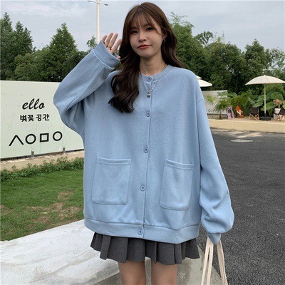   Sixi New Spring and Autumn Simple round Neck Sweater Cardigan Women Korean Style oose and azy Style Casual ong Sleeve Coat Women