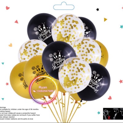 Cross-Border Hot Selling Factory Direct Sales-15PCS Birthday , Metallic Confetti Latex Foil Balloon Set
