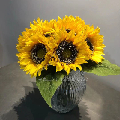 Big Head Beautiful Yellow Sunflower Bouquet Silk Flower High Quality Artificial Flower DIY Home Garden Party Wedding Dec