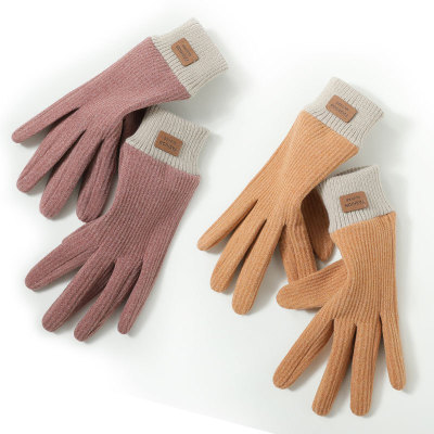 Thermal Gloves Women's Winter 112d Fleece-Lined Touch Screen Autumn Cute Student Driving Outdoor Sports Riding Gloves