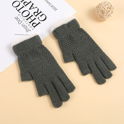 2021 Men's and Women's Winter Exposed Two-Finger Gloves Cold-Proof Warm with Velvet Thick Fashion Student Writing Riding Gloves