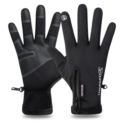 Cycling Gloves Men Q903 Winter Zipper Touch Screen Windproof Warm Waterproof Sports Fleece-Lined Mountaineering Ski Gloves Men