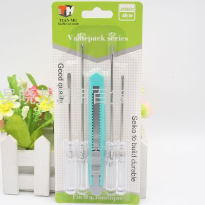 5pc Art Knife Transparent Screwdriver Household Tools Cross Word Screwdriver Paper Cutter Combination Factory Direct Sales