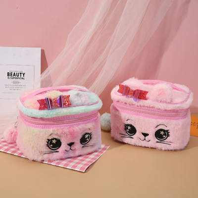 2021 New Cartoon Cosmetic Bag Children's Cute Big Eyes Plush Unicorn Large Capacity Portable Storage Bag