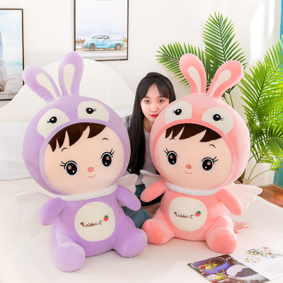 Strawberry Angel Rabbit Doll Plush Toys Four-Sided Elastic Bunny and Soft Pillow Foreign Trade Export Cute Little Bunny