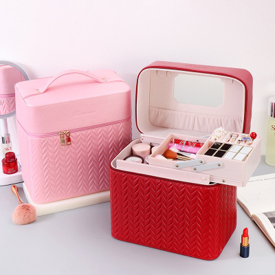 2023 New Super Popular Large Capacity Cosmetic Bag Women's Multi-Functional Multi-Layer Internet Celebrity Portable Storage Box Cosmetic Case