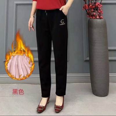 Mom's Wear M Soft Wool Autumn and Winter Middle-Aged and Elderly Loose Trousers Brushed Thick Women's Pants Solid Color Casual Straight Pants