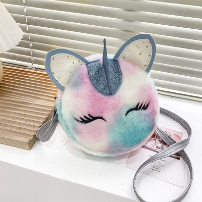 Unicorn Creative Plush Shoulder Messenger Bag Plush Storage Bag Cosmetic Bag Girl round Coin Purse Foreign Trade