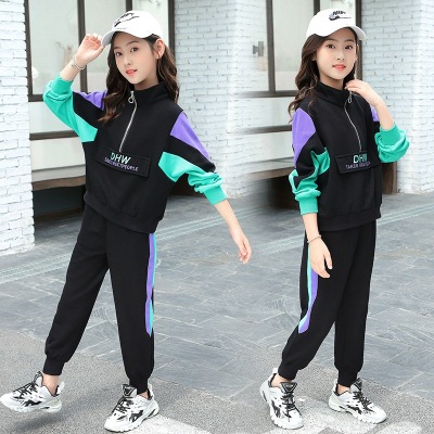 Girls' Spring Suits 2021 New Online Red Fashionable Teenager Clothing Spring and Autumn Hoodie Children's Sports Suit