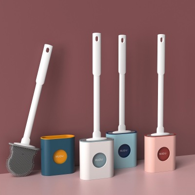 Mudu New Creative Silicone Toilet Brush Set Wall Hanging Domestic Toilet Cleaning Brush Long Handle Soft Bristles without Dead End