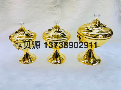 2021 New Retro Middle East Gold Candy Box Storage Box Wrought Iron Metal Tray Fruit Plate Square round Box