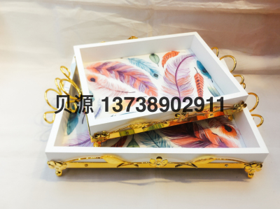 New High-End Luxury Golden Glass Tray Fruit Plate Storage Tray Festival Decoration Middle East Retro Ethnic Style