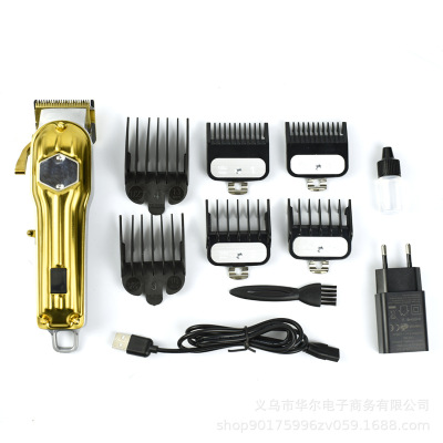 Cross-Border Hot Selling Gold Full Metal Body Rechargeable Hair Clipper Adjustable 440C Carbon Steel Cutter Head Electric Clipper