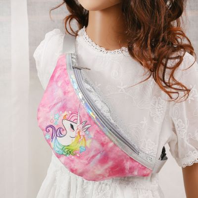 2021 Children's Unicorn Printed Sequined Cartoon Waist Bag Primary School Girls Mini Cute Chest Bag Shoulder Messenger Bag