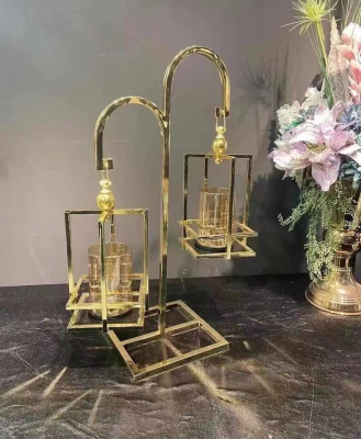 European Style Decoration Decoration 2-Head Upside down Candlestick Decoration Crafts Wrought Iron Electroplating French Gold Decoration