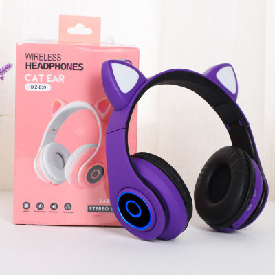 Cross-Border Supply B39 Cat Ears Luminous Cartoon Headset Wireless Bluetooth Headset Adorable UV Stereo Sound