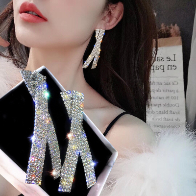 Super Flash Cross Full Diamond Elegant Earrings Earrings Ornate Cyber Celebrity Style Exaggerated Earrings European and American Elegant Stud Earring Women