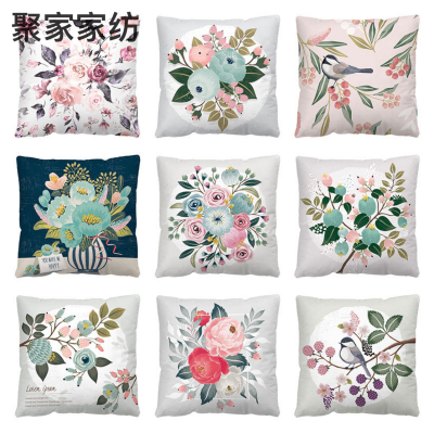 Cross-Border Hot Selling Amazon Floral Print Short Plush Pillow Cover Decorative Household Goods Back Cushion Pillow