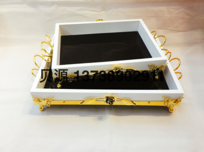 2021 New Retro Middle East Gold Tray Storage Tray Wrought Iron Gold Frame Tray Fruit Plate Square round Set