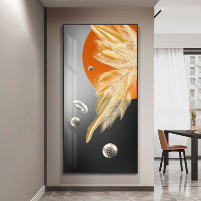 Modern Abstract Blue Feather Light Luxury Entrance Painting Corridor and Aisle Mural Crystal Porcelain Painting Wall Painting