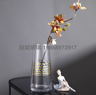 European Entry Lux Gold T-Shaped Transparent Glass Vase Hydroponic Lily Rose Nordic Living Room Vase Ornaments