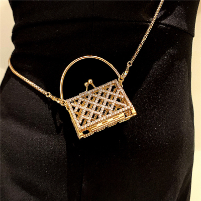 French Entry Lux High-End Fashion Temperament Ins Gold Full Diamond Hollow Bag Pendant Necklace Crossbody Chain Female Fashion
